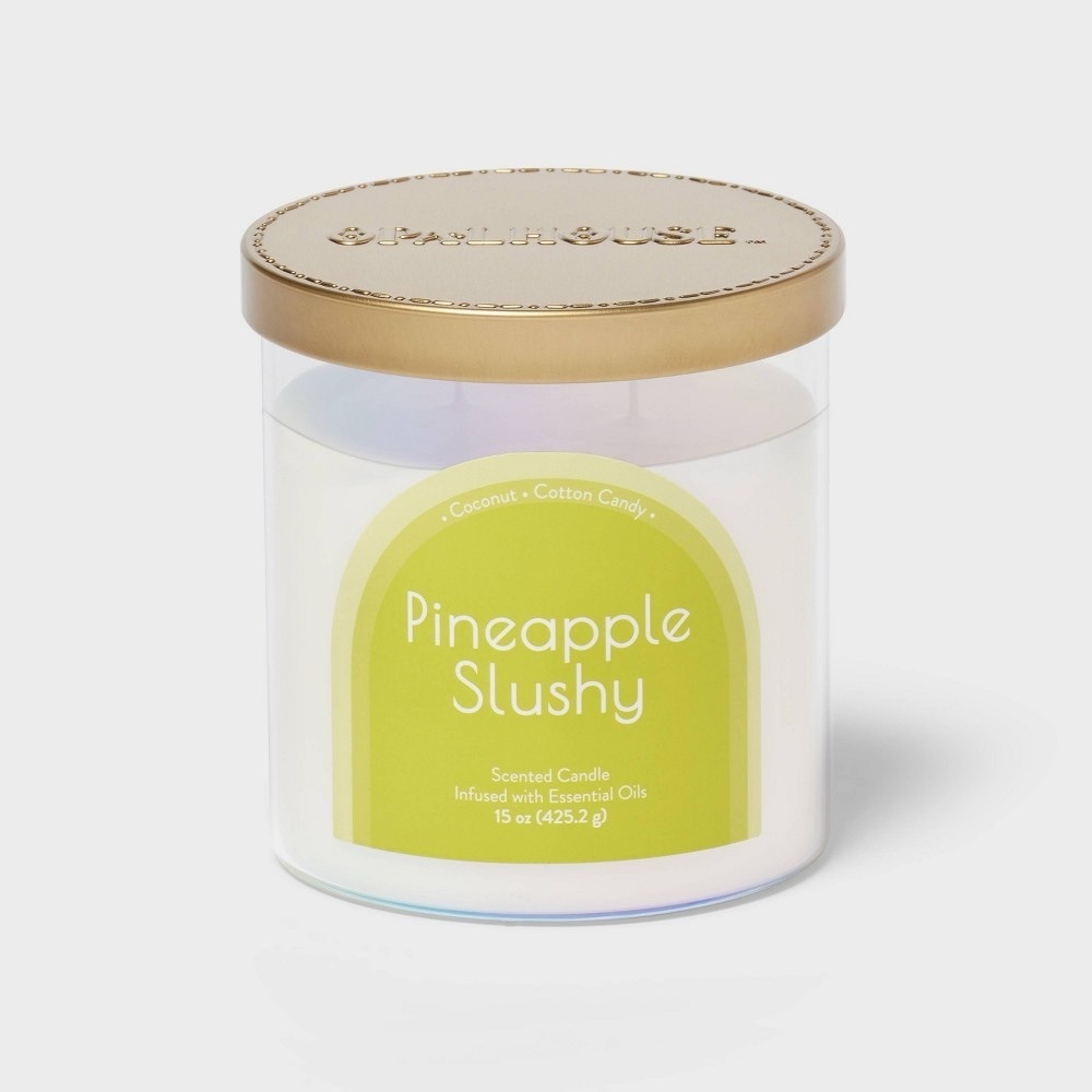 2-Wick Glass Jar 15oz Candle with Iridescent Sleeve Pineapple Slushy - Opalhouse